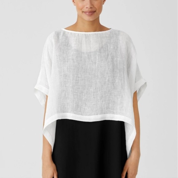 Eileen Fisher solid white organic linen gauze poncho top - Picture 1 of 14